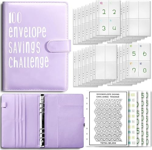 Budget Planner Deutsch Budget Planer Geld Organizer mit 100 Binder Taschen A5 Ringbuchordner für Finanzplaner Budget Sparen Mappe Cash Stuffing Startset Geburtstags Geschenk (Light Purple)