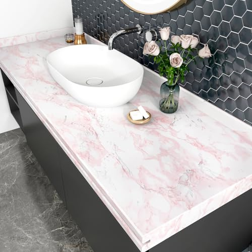 HotDecor Papel Tapiz Autoadhesivo Marmol Rosa Vinilos Para Encimeras De Cocina Papel Adhesivo Para Muebles Vinilo Marmol Brillante Para Mesa Armario Cocina Revestimiento Pared Baño 40cm x 200cm
