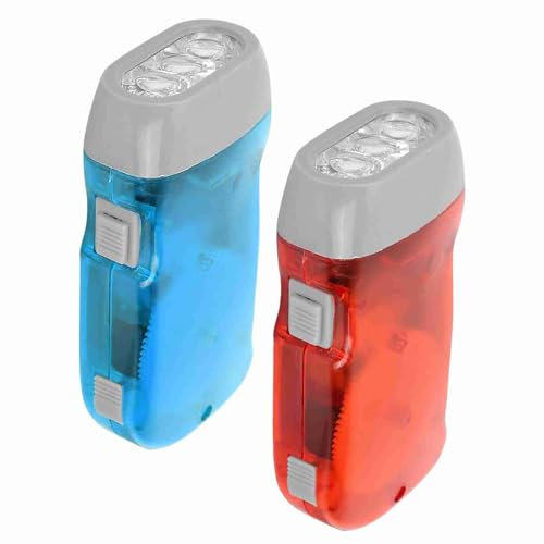 Locadence 2 Packs Hand Crank Emergency Flashlights, Outdoor Mini LED Torch Emergency Flashlight Lamp, Manual Flashlight Dynamo for Traveling Camping Checking Repairing (red Blue)