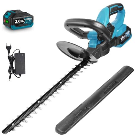 Yofidra Cortasetos eléctrico inalámbrico con batería, longitud de corte de 41 cm, distancia entre dientes de 18 mm, 1300 rpm, mango doble, con cuchillo de arbustos y tijeras de césped para césped