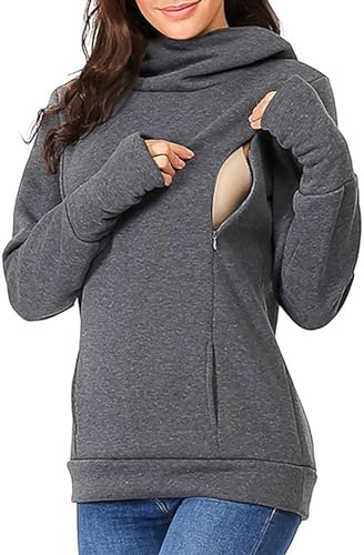 Premamá Tops Sudadera con Capucha de Lactancia Materna de Manga Larga para Mujeres Cremalleras cómodo Moda Jersey Camiseta Ropa Premamá de Enfermería Primavera otoño Regalo Durante el Embarazo