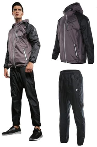scosao Tuta da Sauna da Uomo, Tuta Sudorina con Giacca da Sauna e Pantaloni da Sauna, Anti Rip Tuta per Sudare Dimagranti Completa Felpata per Perdita di Peso Palestra Fitness Yoga Corsa,Gray,XL