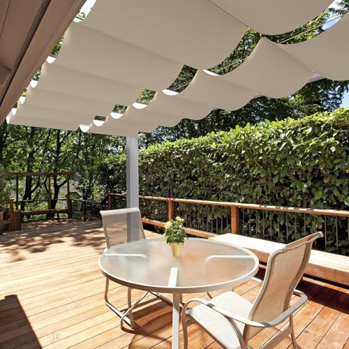 EFGETD Impermeabile Vela Ombreggianti Onda Retrattile Scorrevole Tenda a Vela Parasole Protezione UV con Occhielli per Patio, Giardino, Cortile, Terrazza, Traliccio e Gazebo(Beige,2x4.5m(6'x15'))