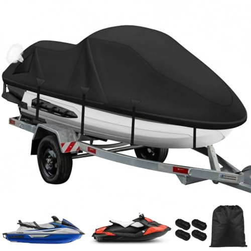 Jet Ski-skydd 3-sitsigt, 900D tunglast Jetski-skyddsöverdrag, vattentät nano-silverbeläggning, uppgraderade vindskyddsspännen med trekantig vävförstärkning, ventilationshål (XL Svart)