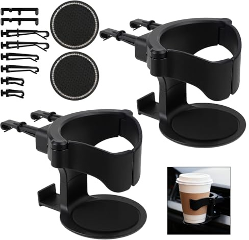 Kuvarix 2 Pièces Porte Gobelet Voiture Réglable avec 2 sous-Verres en Silicone Diamant, Destiné aux Bouches D'aération de Voiture, pour Tasses à Café et Canettes, Noir
