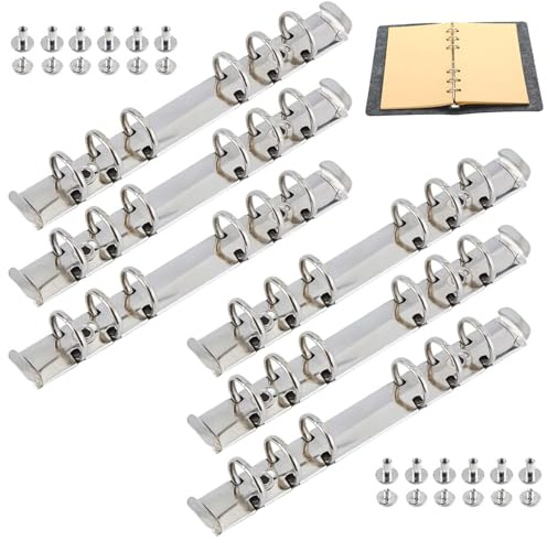 Gansdnek 6 Pcs A5 Ring Binder Mechanism, 6-Hole Metal Clip Ring Binder O Rings Binding Spines Combs Binder Spines Replacement with Screws Nuts for Notebook Binder Planners