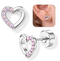 Adramata Pendientes Plata de Ley 925 Niña Mujer Pendiente Hipoalergenicos Pequeño Pendiente de Aretes con Flor Mariposa Corazón Pendientes Mujer Plata/Oro