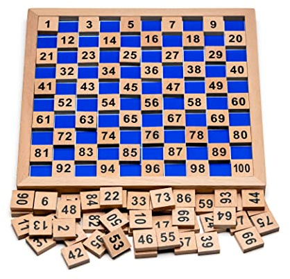 Natureich Hundertertafel Montessori Mathematik Puzzle Spielzeug Holz zum Zahlen Lernen mit Zahlenfeldern Ziffern ab 3 Jahre
