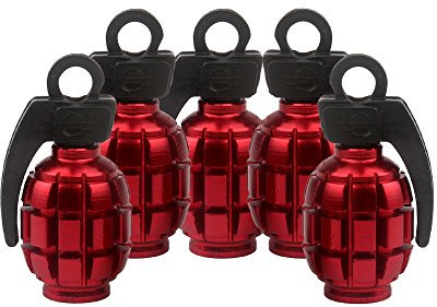 SENZEAL 5x Grenade Bomb Tyre Valve Caps Aluminum Alloy Car Motorbike Dust Stem Caps Red