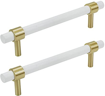 Savagrow 2pcs European Style Brass Beech Wood Cabinet Pulls 5 Hole Center Pulls with Screws, White