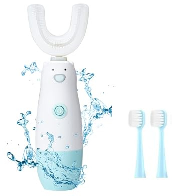 Meqtpomy Cepillo de dientes eléctrico para niños, 6 modelos de limpieza, U-shaped, impermeable, funciona con pilas, 360 cepillos de dientes sónicos automáticos para niños y