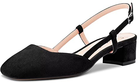 Saekcted Donna Chunky Blocco Basso Gattini Tacco Heel Quadrata Punta Slingback Pumps da Matrimonio Ufficio Dress 3.5 CM Heels Nero 40 EU