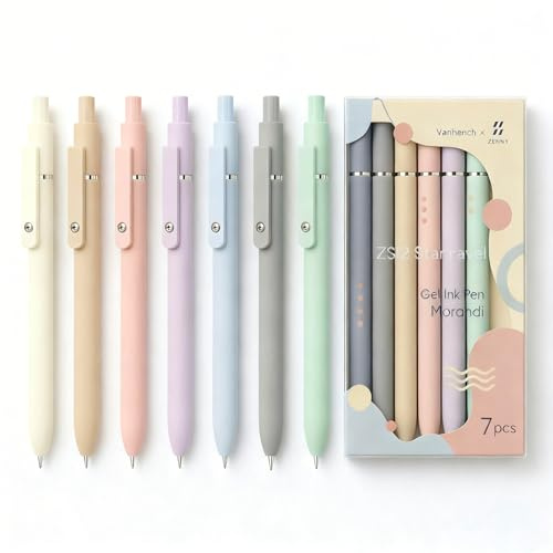 Vanhench 7Pcs 0.5 mm Black Ink Gel Pens Fine Point Smooth Writing Quick Dry Pen for Nurses Teacher Journaling Note Office Desk School Gift, Nice Cute Multifunction Writing Pens with Fidget Stress Ball