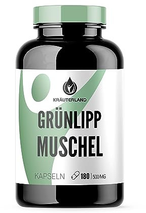 Kräuterland Grünlippmuschel Kapseln - 180 Kapseln, hochdosiert Tagesportion 1500mg - reines Grünlippmuschelpulver Extrakt aus Neuseeland - deutsche Premium Qualität