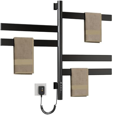 ZOYI 180°Drehung Bad handtuchtrockner elektrisch, handtuchwärmer elektrisch, badheizkörp erelektrisch, handtuchhalter elektrisch, 220v (Schwarz, 5 Pole)