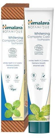 Ecocert Cosmos Natural Certified Himalaya Botanique Whitening Complete Care Toothpaste with Organic Actives, Peppermint Flavor | Whiter Teeth and Fresh Breath | Fluoride Free & Gluten Free, 75 ml