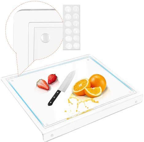 Daily Treasures 5mm Acrylic Cutting Board with Counter Lip,42x34cm Clear Chopping Board with Groove,Lagre Counter Edge Chopping Board,Non Slip Clear Cutting Board for Kitchen Counter Worktop Protector