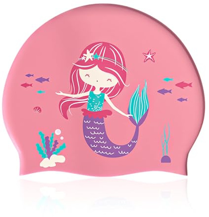 Bonnet de Bain Enfant，Bonnet de Bain Enfant，Bonnets de Bain en Silicone pour Enfants, Bonnet de Natation Imperméable pour Garçons Filles de 2 à 8 Ans, pour Cheveux Longs et Courts