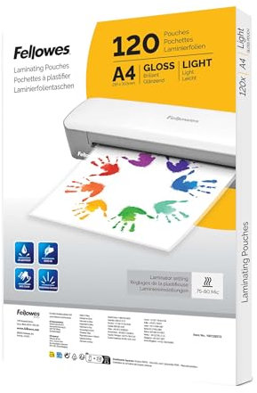 Fellowes 120pk A4 Laminierfolien, glänzende Oberfläche, 120 Hüllen - ideal für Notizen und Fotos - Amazon Exclusive