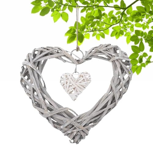 Decoración de Pared con de corazón de ratán, Corona de Mimbre en de corazón – Decoración de Dormitorio, decoración de Corona de Mimbre, decoración de Pared Colgante, Mimbre Natural para