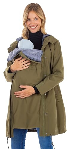 MAMARELLA 3-i-1 mammajacka i kaki, damparkas, bärjacka för mamma och baby, graviditetsjacka, vinter med babyinsats, kaki, 36