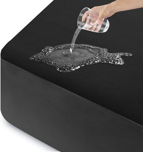 ohano Wasserdichter Matratzenschoner 140x200cm, Feinem Flanell Mikrofaser-Spannbettlaken, Inkontinenzauflage, Nässeschutz Bettlaken Spannbetttücher,Wasserdicht und Atmungsaktive Matratzenbezug,Schwarz