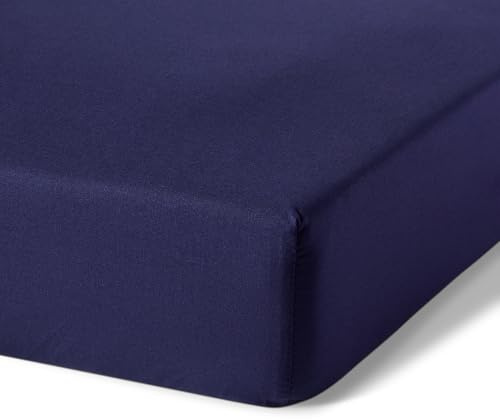 Amazon Basics Lenzuolo con angoli Matrimoniale in Cotone Biologico, 160 x 200 cm, Blu Navy