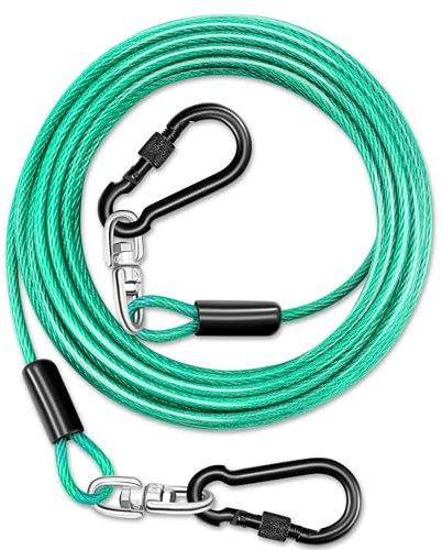 Cable de amarre resistente para perros para exteriores, cable de 10 pies con gancho giratorio de hasta 300 libras, correa y cadenas para perros pequeños y grandes para patio, línea de plomo para