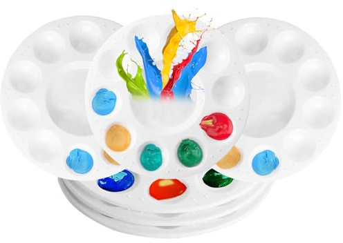 6 Pcs Paint Palettes Round 15.8 cm, Plastic Palettes Paint Tray, Painting Palette Watercolour, Mixing Palette Acrylic Oil Paints 10 Wells And 1 Central Reservoir For Watercolours Oil Acrylic Painting