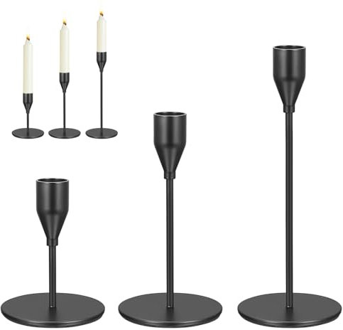 3 Pz Porta Candele da Tavolo, Portacandele da Tavolo, Candelabri Oro, Portacandele Conici in Metallo da 10,2/15,3/20,5 cm per Casa, Matrimonio, Festa, Decorazione da Tavola (Nero)