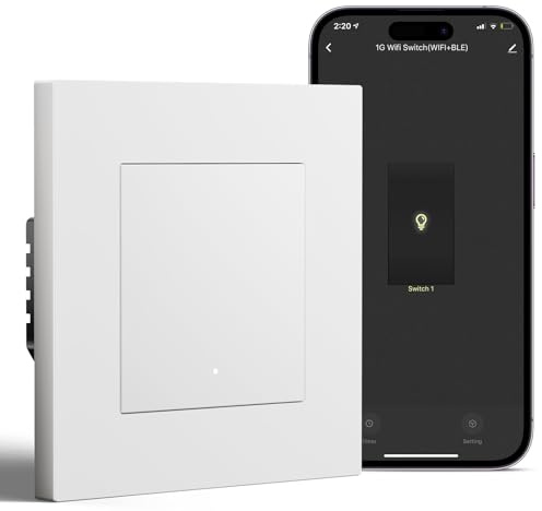 BSEED Smart Interruptor Empotrado 1 Gang 1 Vía Compatible con Alexa/Google Home, WiFi Pulsador de Pared Marco de PC que Funcionan con APP Smart Life/Tuya, Blanco(Requiere Cable Neutro)