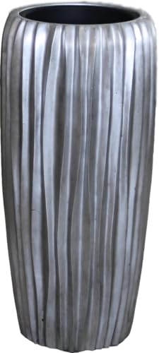 Klocke Dekorationsbedarf Moderne & Hochwertige Pflanzvase/Pflanzkübel - Fiberglas - Mit Einsatz - Indoor & Outdoor - Wetterbeständig (Silber, H: 75 cm - Ø 42 cm)