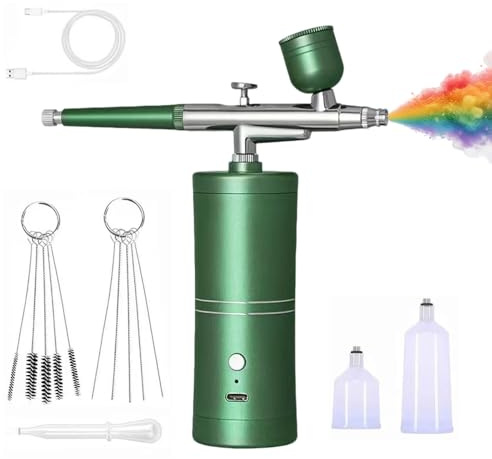 Kit de aerógrafo inalámbrico con compresor – Pistola de aerógrafo portátil para decoración de tartas, diseño de uñas, maquillaje, tatuajes, modelo y pintura facial (verde)