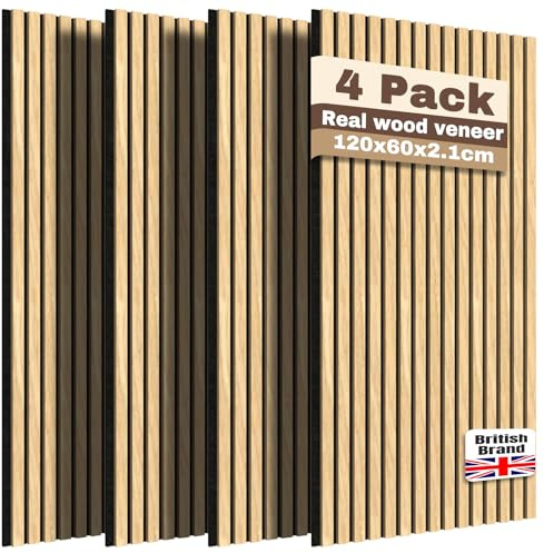 Wellevo® Extra Thick Wood Acoustic Wall MDF Panels with Real Wood Veneer 120 x 60 cmx2.1cm (2,88m²), Sound-Absorbing Acoustic Panels, Adjustable Size & Easy Installation 4 Pack Natural Oak
