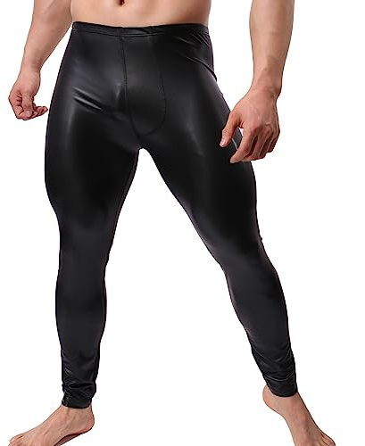 YUFEIDA Men's Faux Leather Tight Pants Man Leggings PVC Long Trousers A/Black