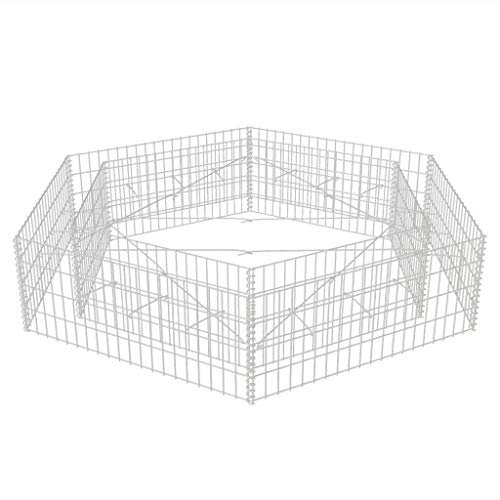 Gabionen-Pflanzkorb Füllbar Hochbeet Sechseckig Verzinkter Stahl Silbern 200 x 173 x 40 cm Geeignet für Höfe und Gärten