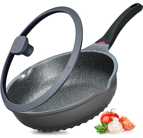 Vinchef New Handle Update 11In/5Qt Aluminum Nonstick Deep Frying Pan with Lid and Heat Indicator, Anti Scratch and Anti Stain Deep Saute Pan, Induction Compatible