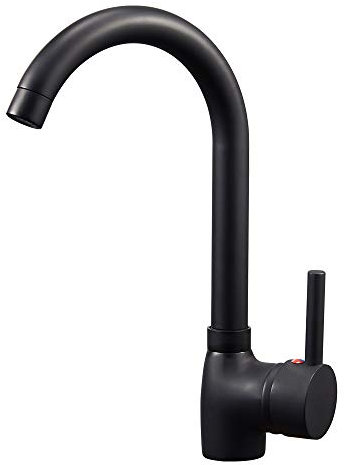 Hapilife Matt Black Kitchen Tap Single Lever Kitchen Mixer Taps 1 Hole Modern Sink Mixer Tap with UK Standard Fittings Swan Neck Black Faucet Monobloc Hot Cold Water Mixer 360 Swivel Spout