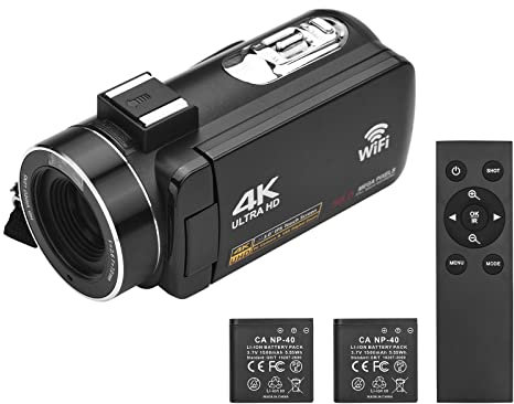 Camnoon 4K Videocamera WiFi Videocamera DV Registratore 56MP Zoom digitale 18X Touchscreen IPS da 3,0 pollici Supporta rilevamento facciale IR Visione notturna Anti-shake