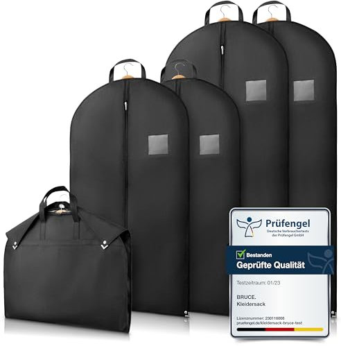 Bruce.® 4x Kleidersack Kurz - 2x 100x60 cm & 2x 120x60 cm – Atmungsaktive Kleiderhülle für Anzug, Jacke & Hemd – 120 GSM Materialstärke – Anzugtasche für Reisen & Aufbewahrung