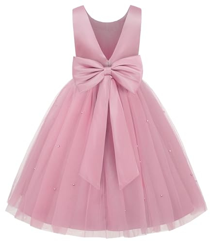 JerrisApparel Vestido Niña Flores Elegante Ceremonia Boda Fiesta Cumpleaños (6-7 años/Etiqueta 130, Rosa)