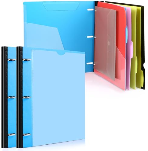 WOT I Telescoping Project Organizer 2-Pack, Refillable Binder with Dividers and Pockets, 13 Pocket Folders, 1 Inch 3 Ring Binder, Blue