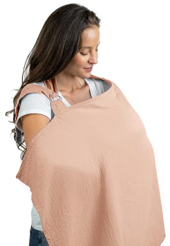 Comfy Cubs Muslin Nursing Cover, Pack of 1, 100% Muslin Breastfeeding Cover - Soft & Breathable Baby Nursing Scarf with Adjustable Neck Strap - Portable, Lightweight & Privacy Coverage - Blush