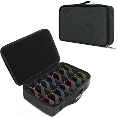 Bukere Travel Sunglasses Organizer Case, Adjustable Slot For Multiple Pairs, Portable Eyeglasses Storage Box for Men Women