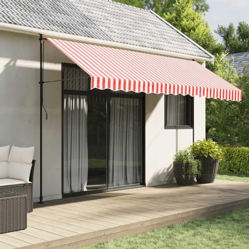 Homgoday Tissu de rechange pour rideau à rayures rouges et blanches 4 x 3 m, tissu de rechange pour rideau de soleil extérieur, toile de soleil, auvent de jardin