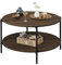 WLIVE Couchtisch Rund mit 2 Ebenen, Wohnzimmertisch Holz, Stubentisch mit Metallrahmen, für Wohnzimmer, Schlafzimmer, Modern Design, Braune Walnuss