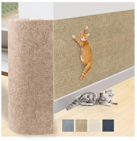 Kratzmatte für Katzen, 200 x 40 cm, Selbstklebende Teppichmatte, zuschneidbar, Kratz-Möbelschutz, Ersatz für Kratzbaum, Regale, Couch, Möbel, DIY-Schutz,Khaki