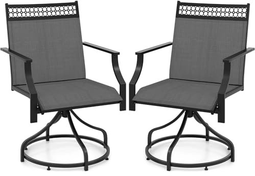 GIANTEX 2er Set Gartenstühle, 360° Drehstühle Outdoor mit Armlehnen & Metallrahmen, Bistrostühle Sitzmöbel für Garten, Terrasse & Balkon, 65 x 61 x 90 cm, belastbar bis 180kg