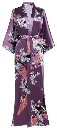 BABEYOND Babyond - Bata de mujer, maxi, larga, kimono, de playa, diseño de pavo real, estampado de punto, kimono champán talla única, Lila., Talla única