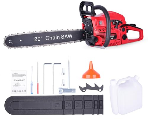 58CC Gas Chainsaw, 20 Inch Power Chain Saw, 2-Cycle Handed Petrol Chainsaws Gasoline Chainsaws Garden Tool for Cutting Trees, Wood, Outdoor Home Garden and Farm Use